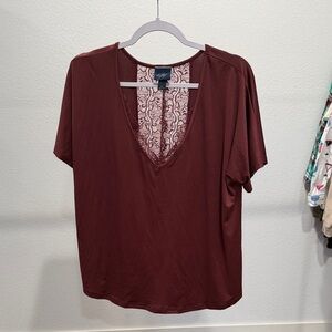 Daytrip Deep Red V-Neck Lace Tee